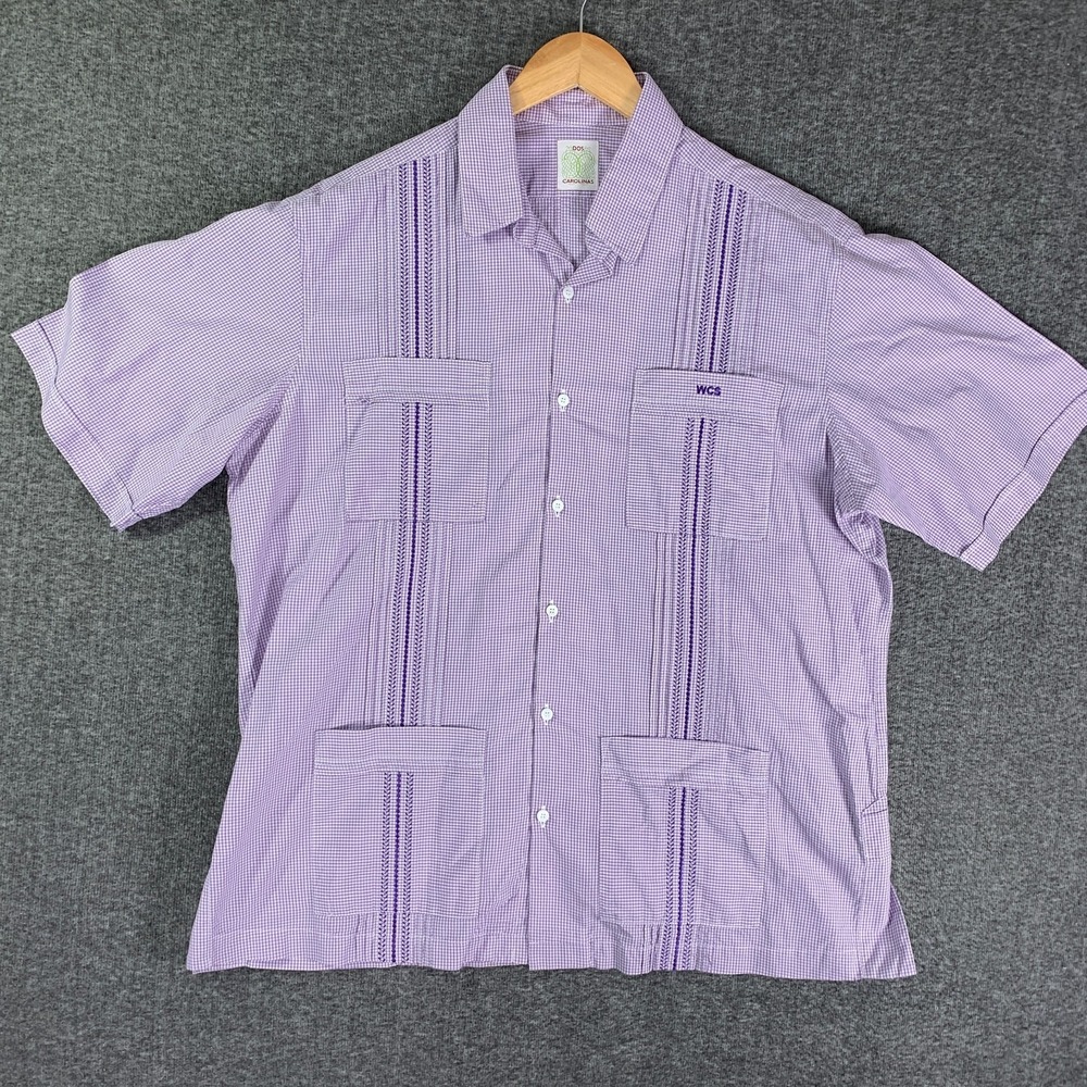Dos Carolinas Guayabera Shirt Men 2XL Cuban Embroidered Purple